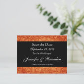 Orange & Black Damask Enregistrer La Date Carte Po (Debout devant)