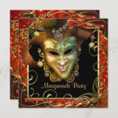 Orange Black Gold Masquerade Party Invitations (Devant / Derrière)
