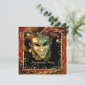 Orange Black Gold Masquerade Party Invitations (Debout devant)