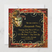 Orange Black Gold Masquerade Party Invitations (Dos)