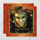 Orange Black Gold Masquerade Party Invitations (Devant / Derrière)