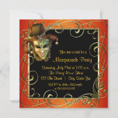 Orange Black Gold Masquerade Party Invitations (Dos)