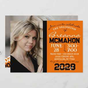 Orange & Black Graduation 2 Invitation photo