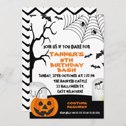 Orange Black Halloween Invitation Anniversaire (Devant / Derrière)