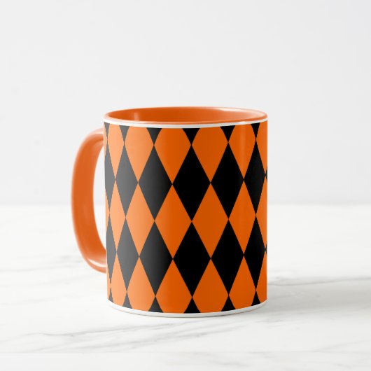 Orange Black Harlequin Diamonds Checkers Design  Mok (Voorkant links)