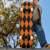 Orange Black Harlequin Diamonds Checkers Design  Skateboard