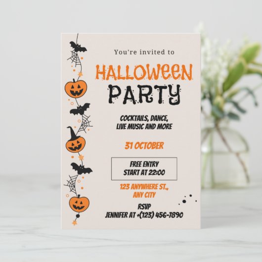Orange Black Playful Halloween Party Invitation (Debout devant)