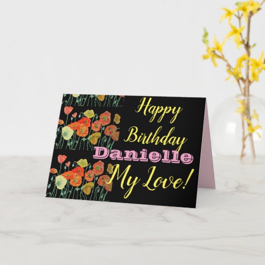 Orange Black Poppy Joyeux Anniversaire Dames Carte (Fleur jaune)