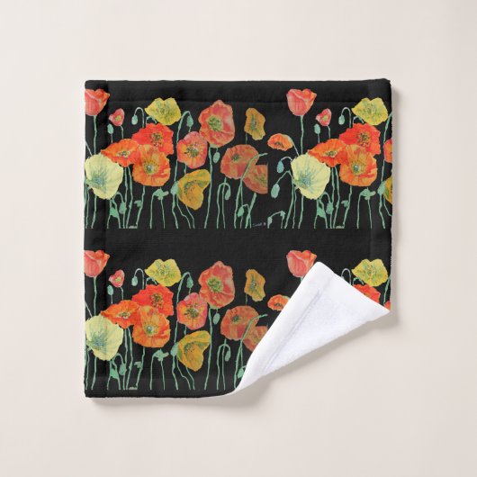 Orange Black Poppy poppies fleurs art Serviette en (Gant de toilette)