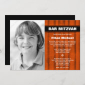 Orange Black Stripes Photo Bar Mitzvah Invitations (Devant / Derrière)