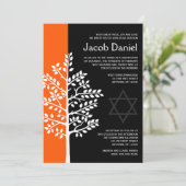 Orange Black Tree of Life Bar Mitzvah Invitations (Debout devant)