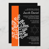 Orange Black Tree of Life Bar Mitzvah Invitations (Devant / Derrière)