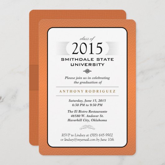 Orange Black & White Formal Graduation Invitation (Devant / Derrière)