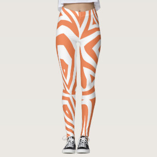 Orange Blanc Abstrait Zèbre Imprimer Leggings pour