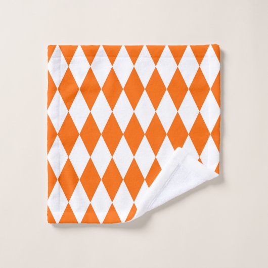 Orange blanc Arlequin Diamants Checkers Design (Gant de toilette)