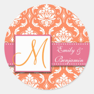 Orange Blanc Damas mariage Favoriser Sticker rose