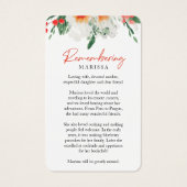 Orange Blanc Floral Photo Funérailles Cartes de pr (Dos)