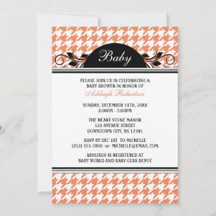 Orange & Blanc Houndstooth Baby Shower Invitations