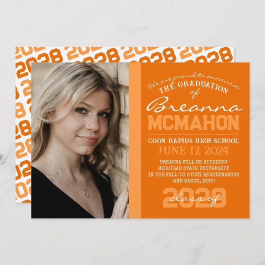 Orange & Blanc Moderne Faire-part de Graduation