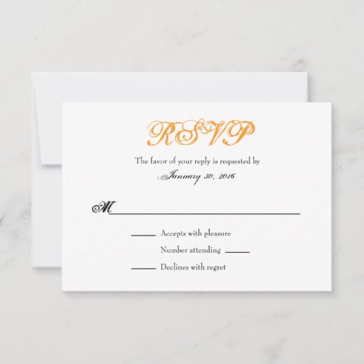 Orange Blanc Plaine Simple Mariage Cartes RSVP (Devant)
