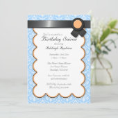 Orange & Bleu Damas Anniversaire Soiree Invitation (Debout devant)