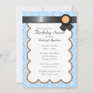 Orange & Bleu Damas Anniversaire Soiree Invitation