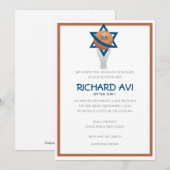 Orange bleu juif Basketball Bar Mitzvah invitation (Devant / Derrière)
