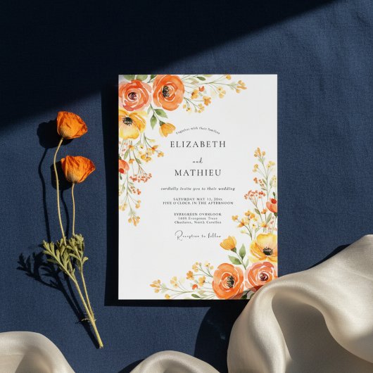 Orange Blossom Painterly Romance Wedding Kaart