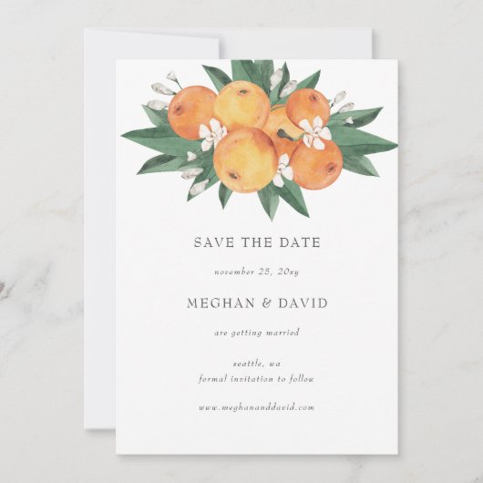 Orange Blossoms Citrus Botanical Save the Date  Aankondiging (Voorkant)