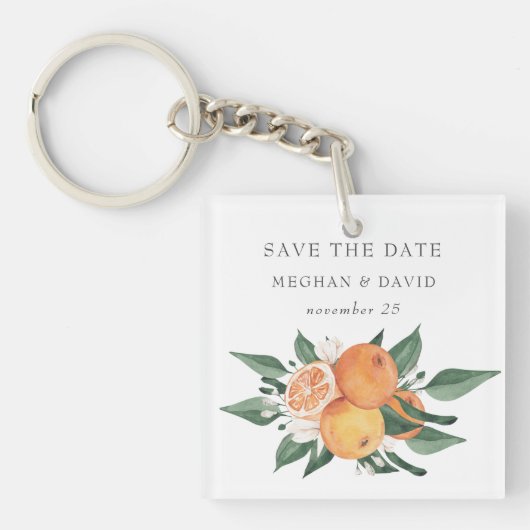 Orange Blossoms Citrus Botanical Save the Date Sleutelhanger (voorkant)