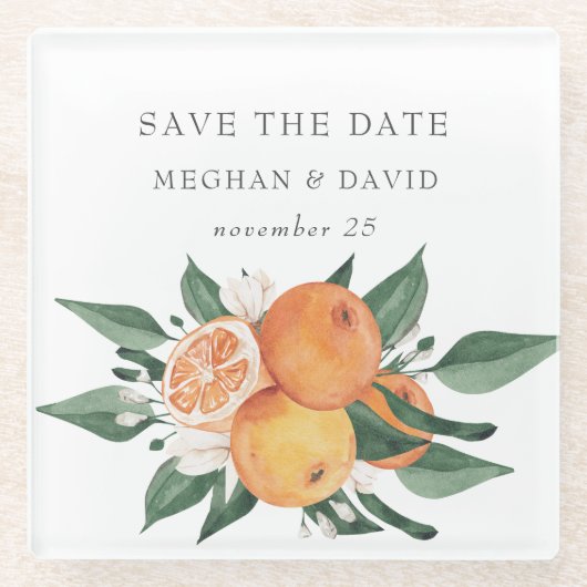 Orange Blossoms Citrus Botanical Wedding  Glazen Onderzetter (Voorkant)
