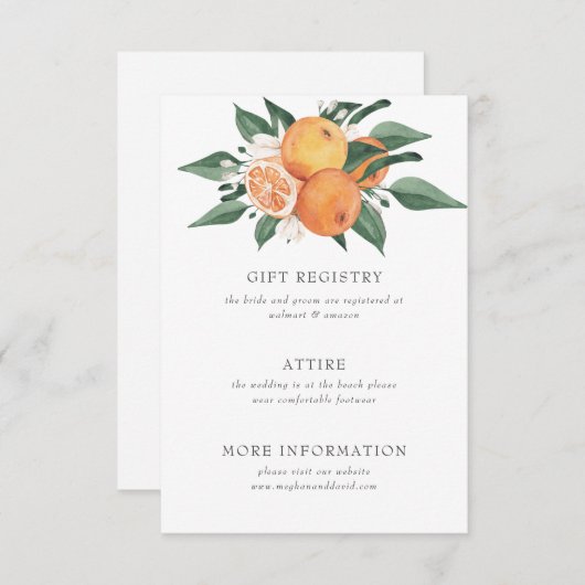 Orange Blossoms Citrus Botanical Wedding  Informatiekaartje (Voorkant / Achterkant)