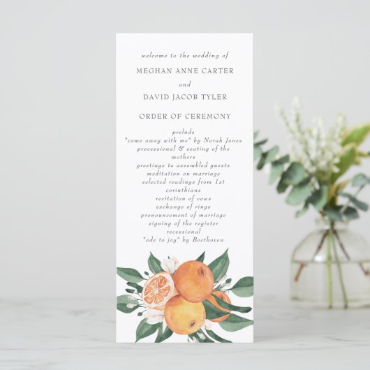 Orange Blossoms Citrus Botanical Wedding  Programma (Staand voorkant)