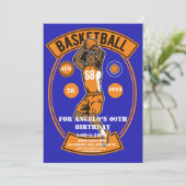 Orange Blue Basketball Invitations de fête d'anniv (Debout devant)