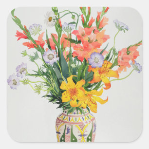 Orange & Blue Flowers in a Moroccan Vase Vierkante Sticker