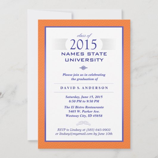 Orange & Blue Formal Graduation Party Invitation (Devant)