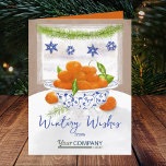 Orange, Blue Winter Christmas Oranges Company Logo<br><div class="desc">Le bol de porcelaine fleurie bleu de Chinoiserie aux oranges vibrantes est un thème nostalgique de Noël pour les cartes de fin de année de votre entreprise. Vintage oranges de Noël est belle avec votre logo pour les cartes de fin de année clients et employés. Personnel Invitation à votre fête...</div>