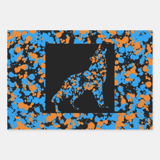Orange Blue Wolf Splattered Paint  Inpakpapier Vel (Voorkant 3)
