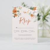 Orange Boho Automne Floral QR Code Mariage Carte R (Debout devant)