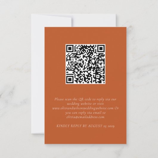 Orange Boho Automne Floral QR Code Mariage Carte R (Dos)