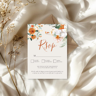 Orange Boho Automne Floral QR Code Mariage Carte R