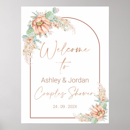 Orange Boho Cactus Couples Affiche de bienvenue do (Devant)