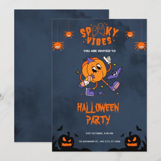 Orange Bold Halloween Party Invitation (Devant / Derrière)