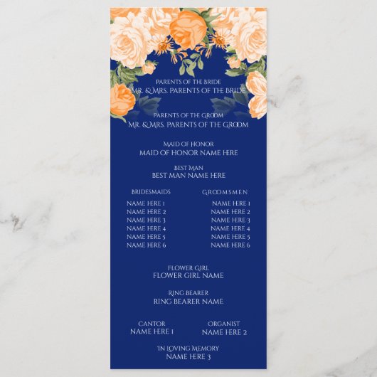 Orange botanique et floral bleu marine - Programme (Dos)