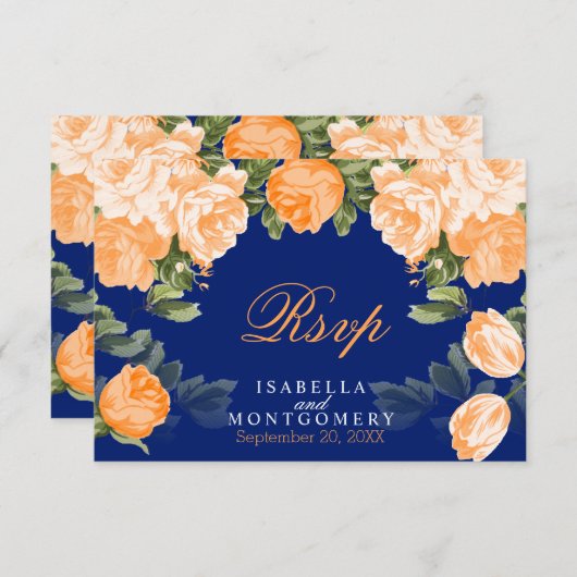 Orange botanique et Mariage bleu marine - RSVP (Devant / Derrière)