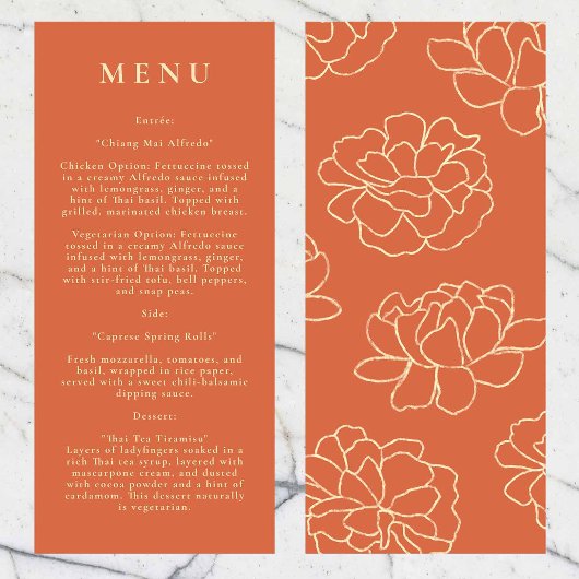 Orange Botanique Moderne Menu Mariage