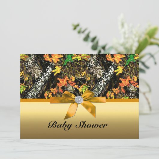 Orange Bow Camo Invitation du Baby shower (Debout devant)