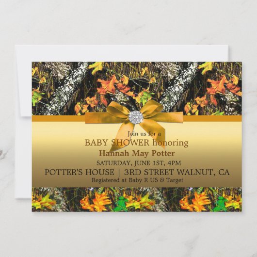 Orange Bow Camo Invitation du Baby shower (Dos)