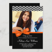 Orange Bow Chevron Faire-part de graduation photo (Devant / Derrière)