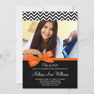 Orange Bow Chevron Faire-part de graduation photo